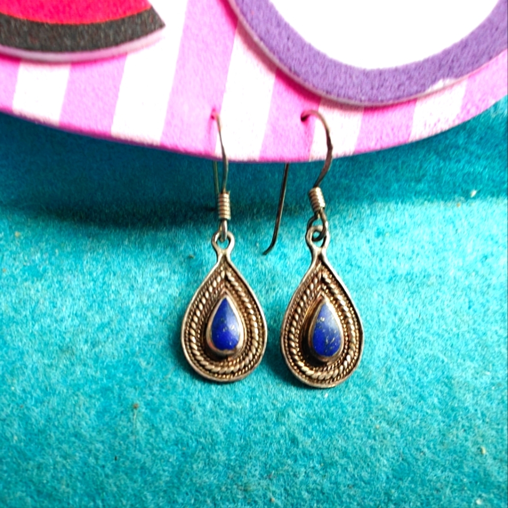 Sterling Silver Blue Teardrop Earrings